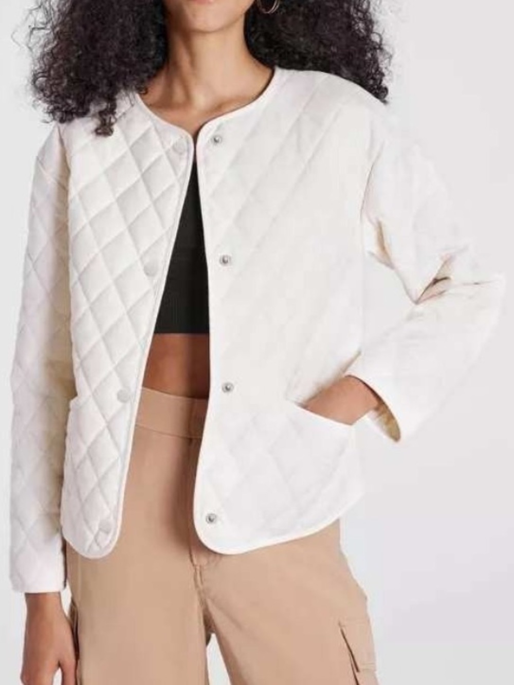 A New Day Quilted Snap-Front Jacket in Cream Women’s Small